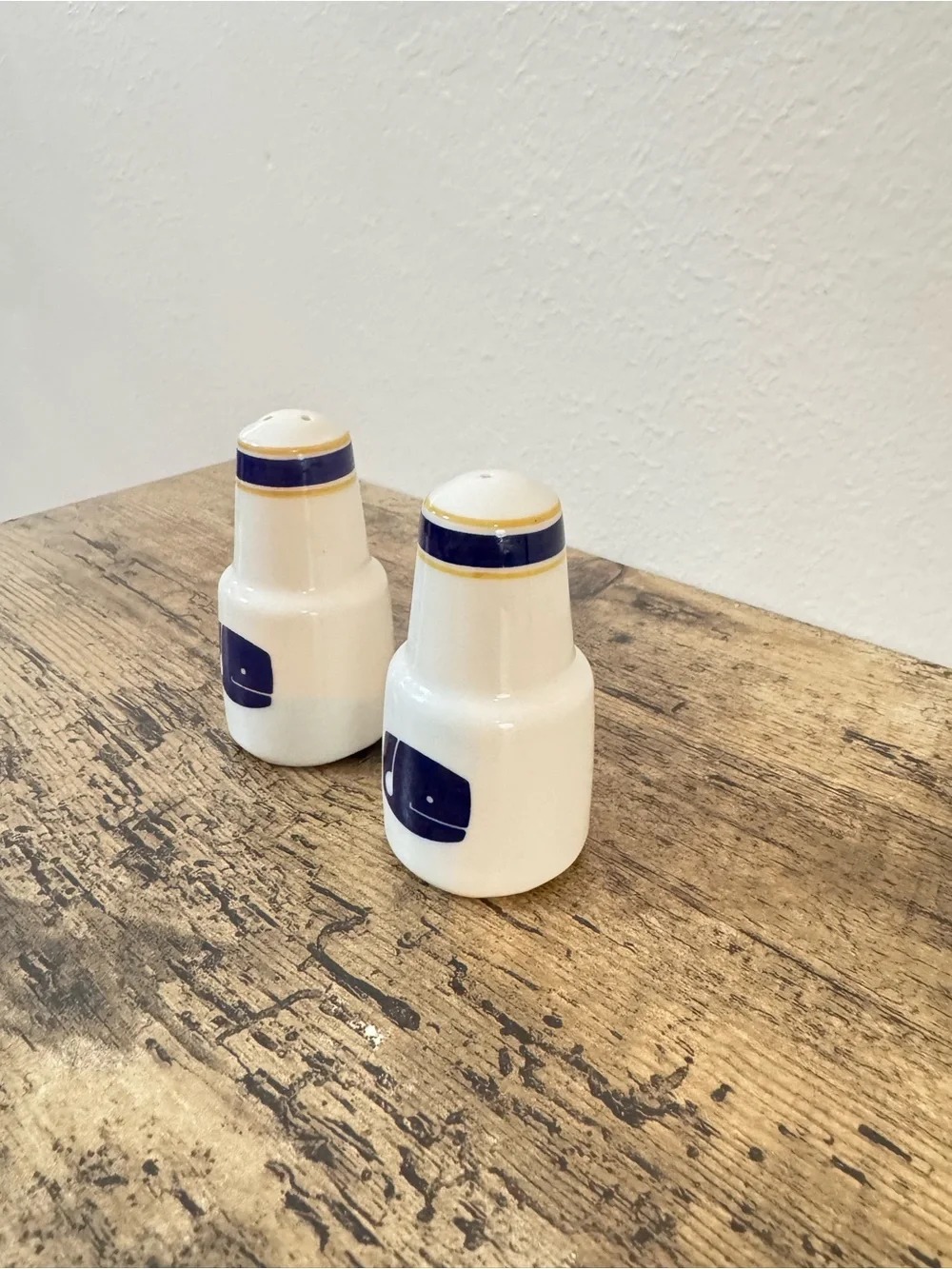 Vintage Whale Salt & Pepper Shakers | Blue & Gold Nautical Set